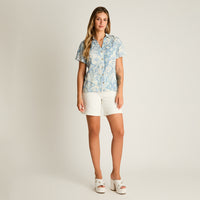 Blusa Indigo Manga Corta No Elasticado Sin Forro Calce Normal