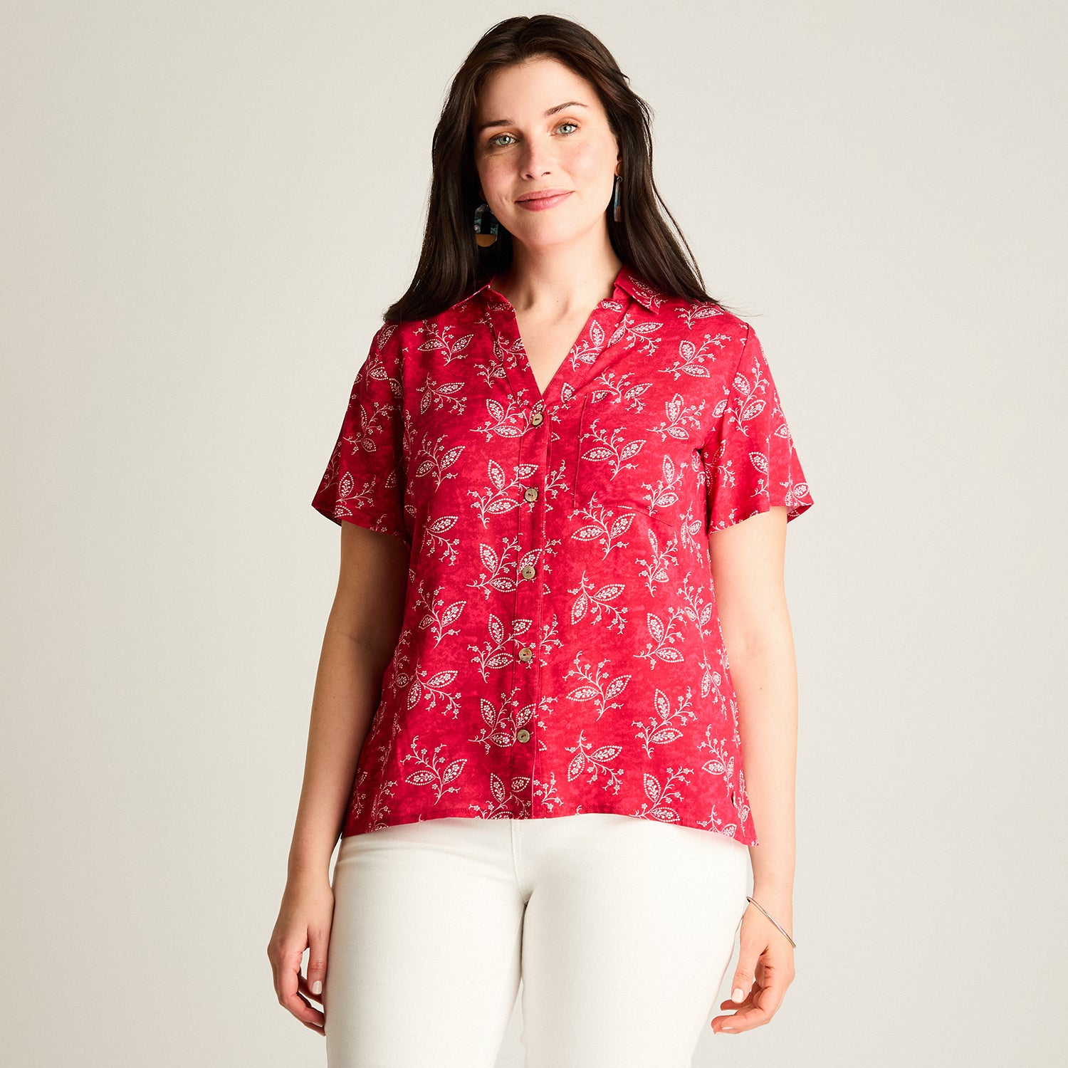 Blusa Rojo Manga Corta No Elasticado Sin Forro Calce Normal