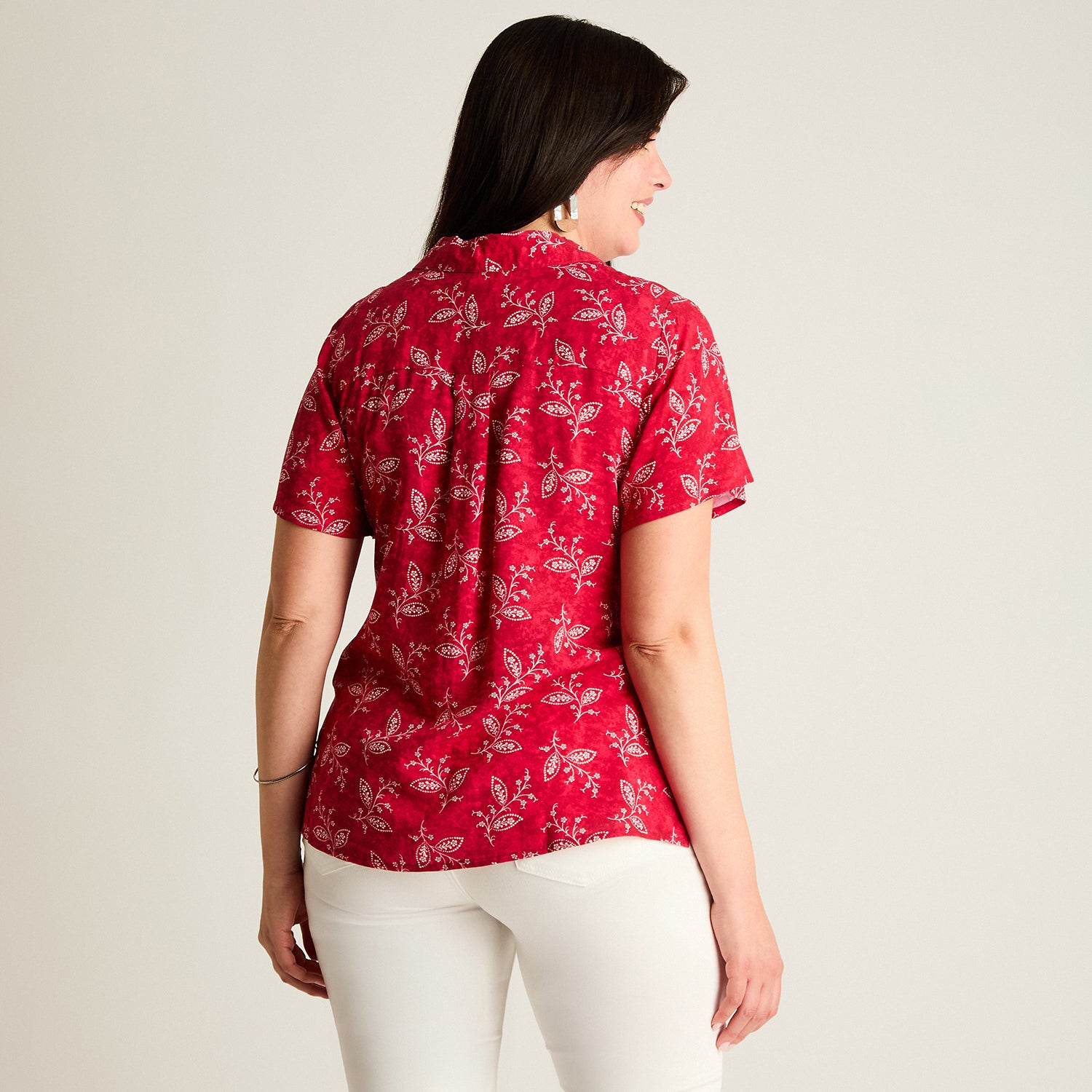 Blusa Rojo Manga Corta No Elasticado Sin Forro Calce Normal