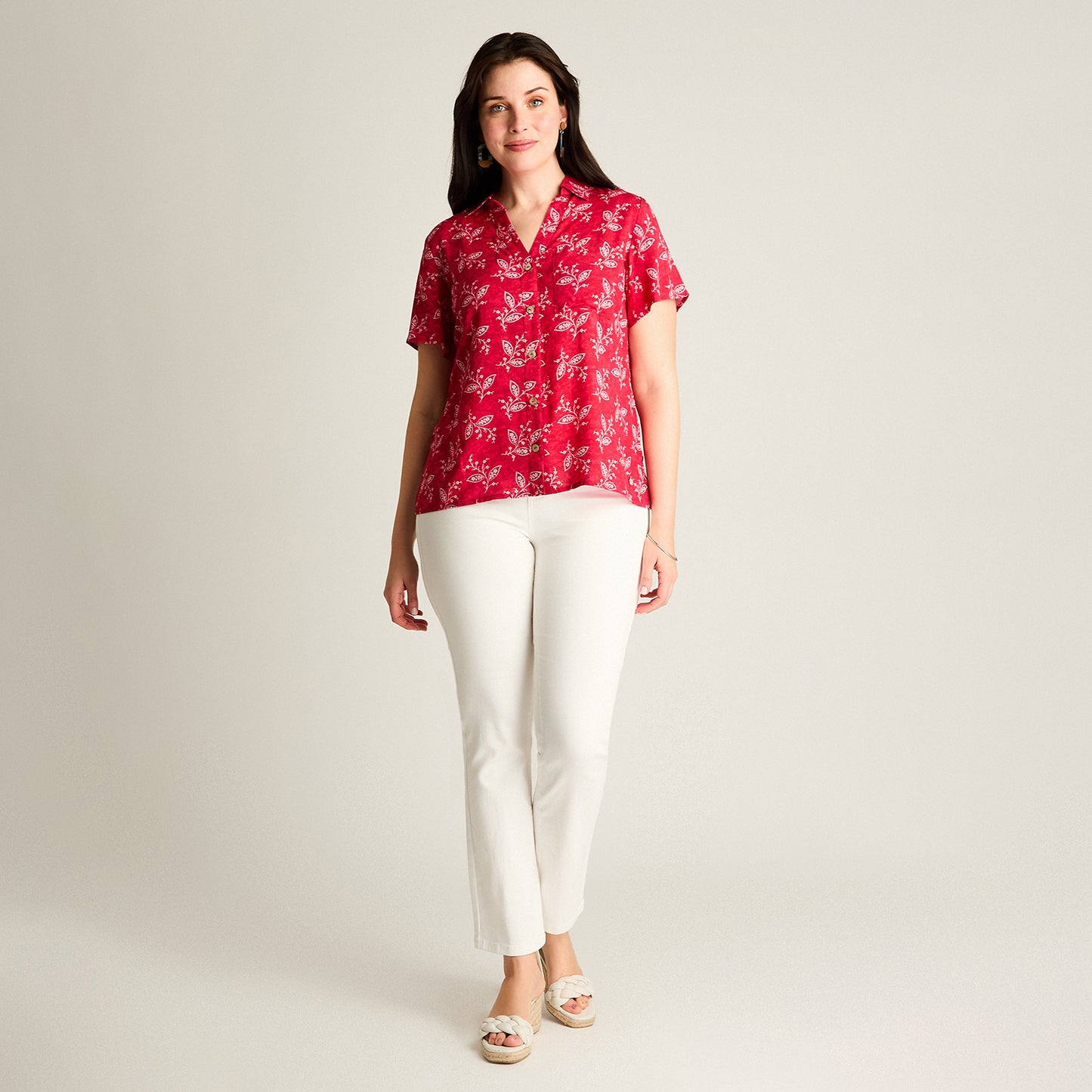 Blusa Rojo Manga Corta No Elasticado Sin Forro Calce Normal