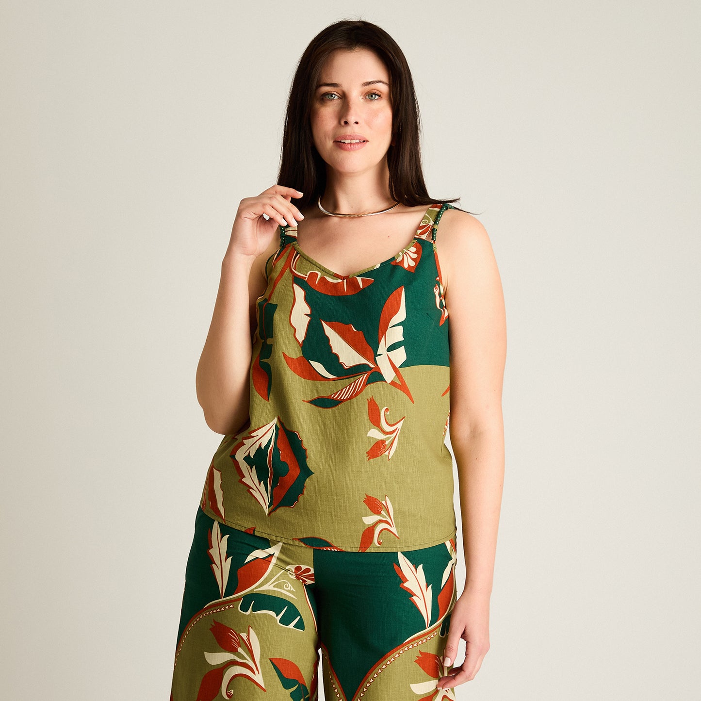 Blusa Verde Sin Mangas No Elasticado Sin Forro Calce Normal