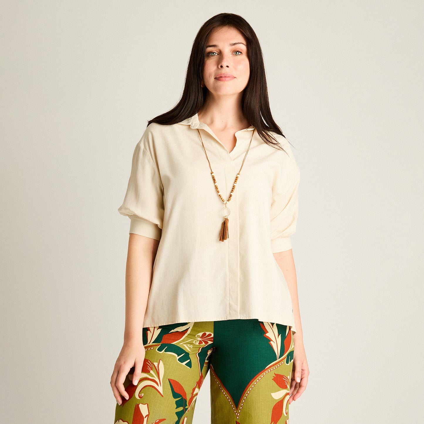 Blusa Arena Manga 3/4 No Elasticado Sin Forro Calce Holgado