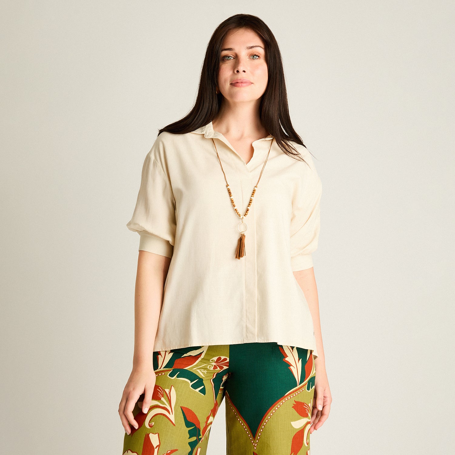Blusa Arena Manga 3/4 No Elasticado Sin Forro Calce Holgado