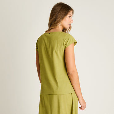 Blusa Verde Manga Corta No Elasticado Sin Forro Calce Holgado