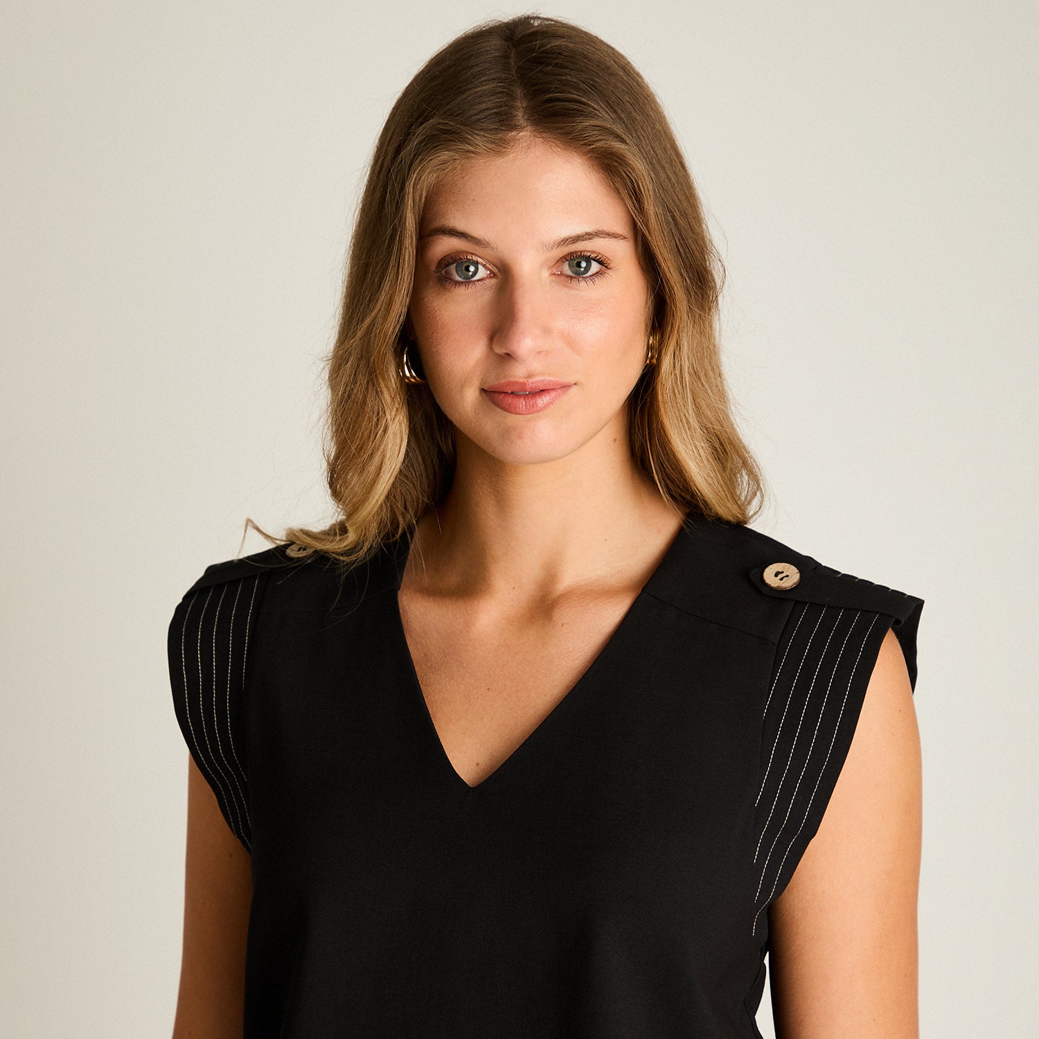 Blusa Negro Sin Mangas No Elasticado Sin Forro Calce Normal