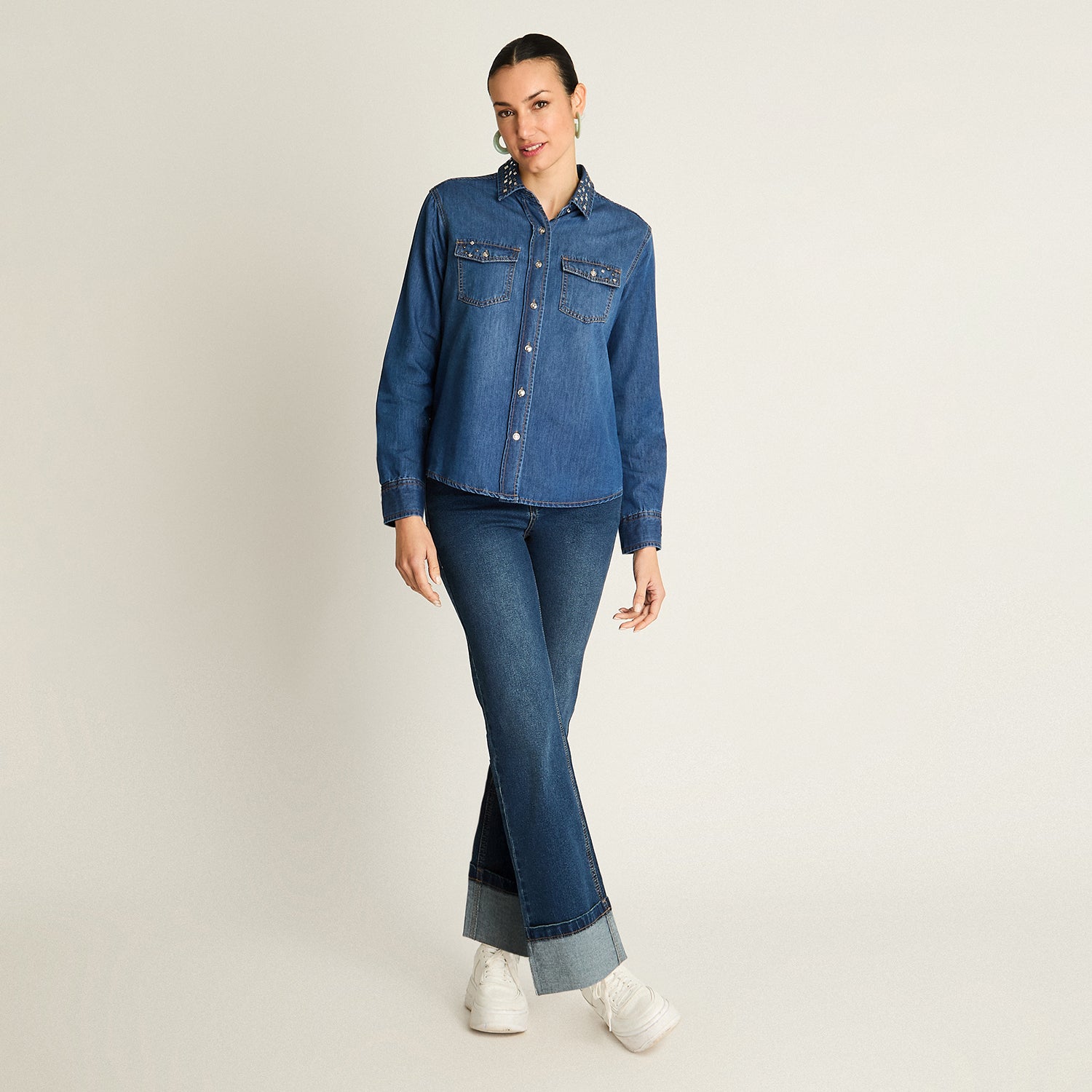 Blusa Algodón Azul Claro Manga Larga