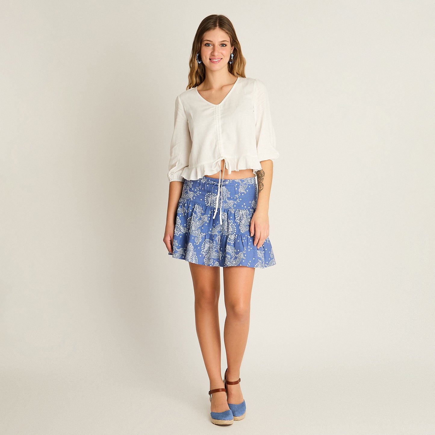 Blusa Blanco Manga 3/4 Amarre Frontal