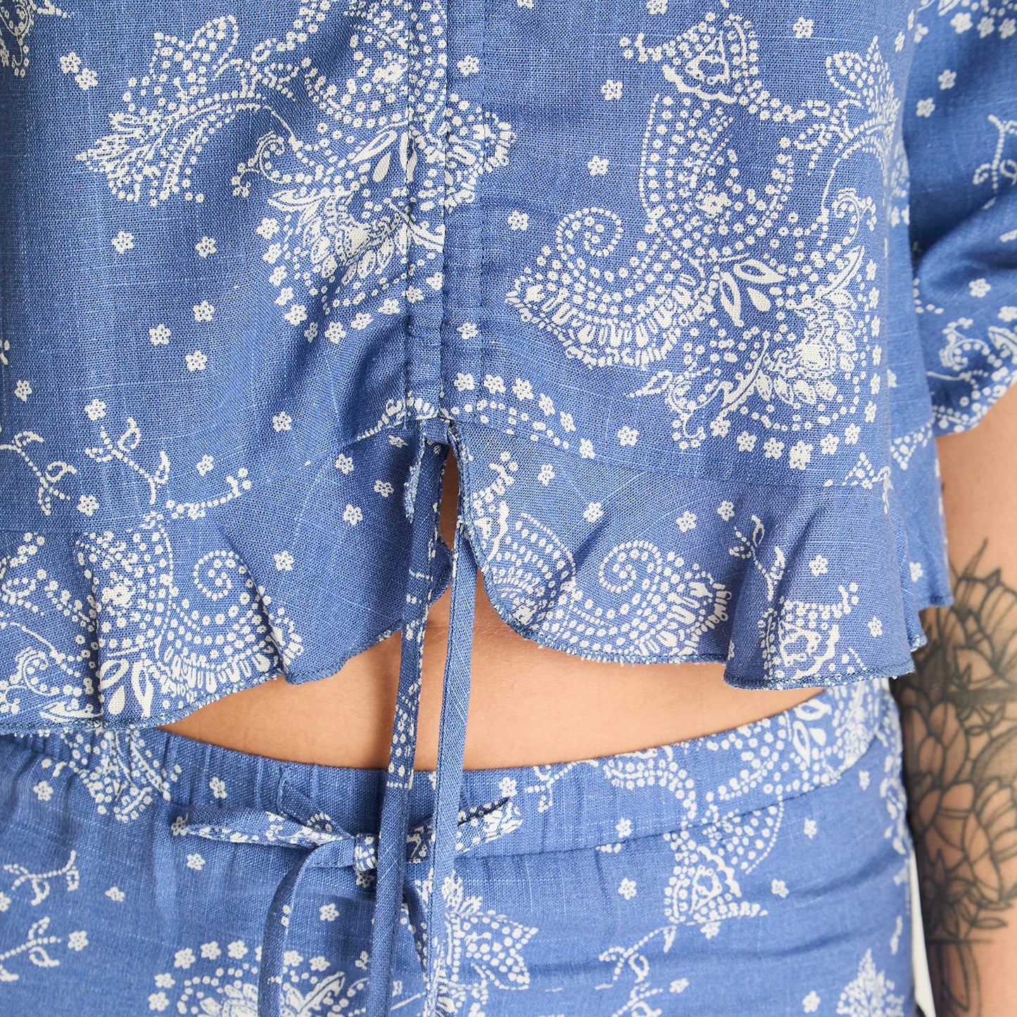 Blusa Azul Manga 3/4 Estampado Mediterráneo