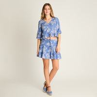 Blusa Azul Manga 3/4 Estampado Mediterráneo