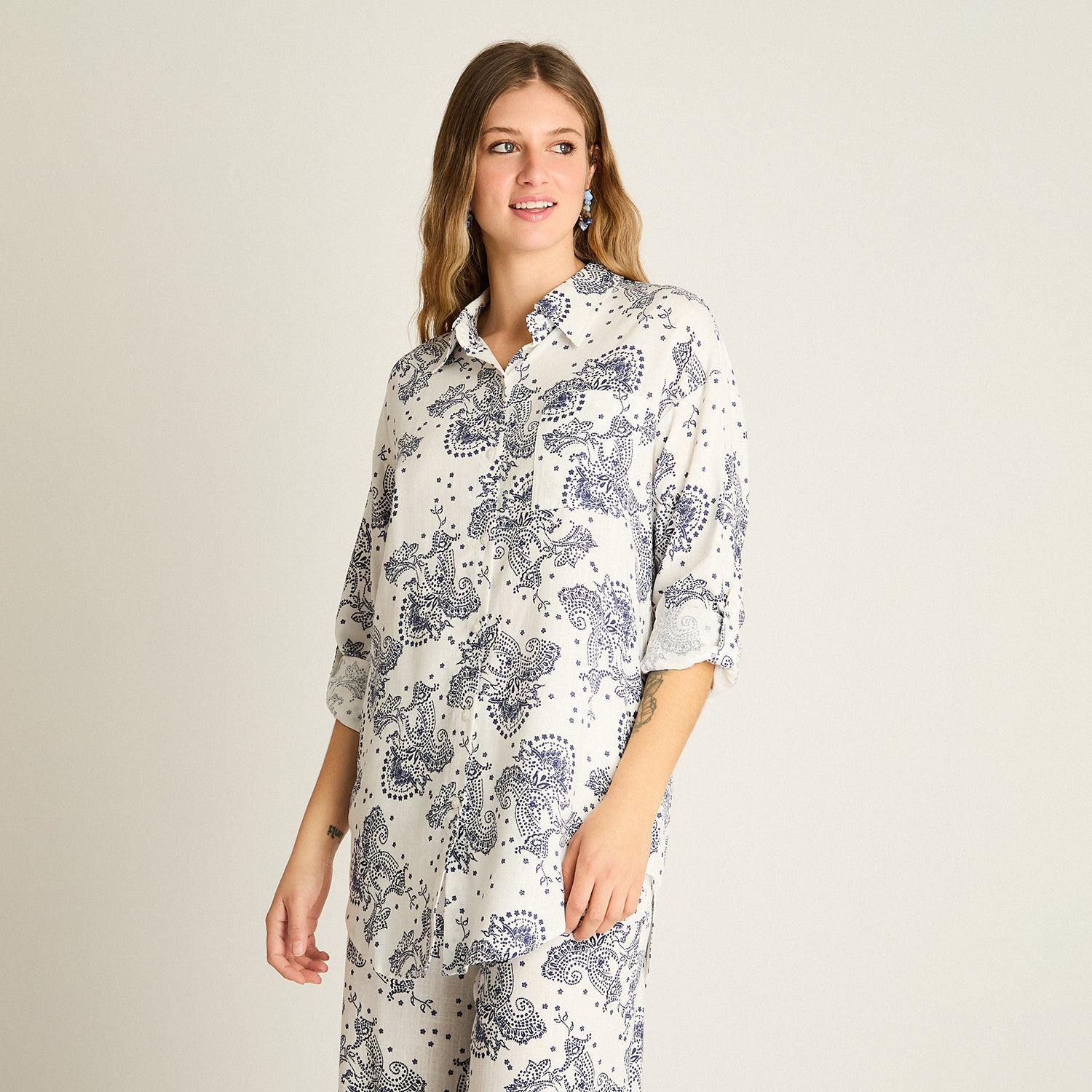 Blusa Blanco Estampado Mediterráneo