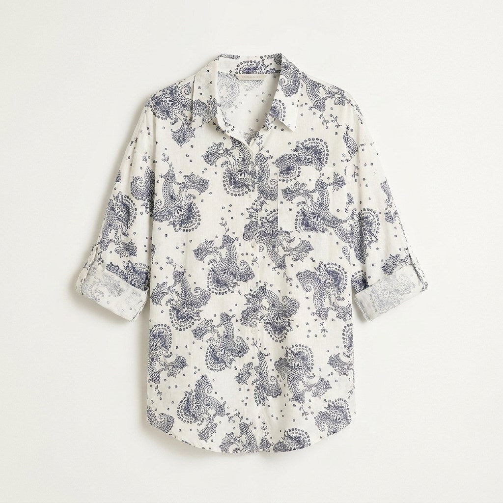 Blusa Blanco Estampado Mediterráneo en plano