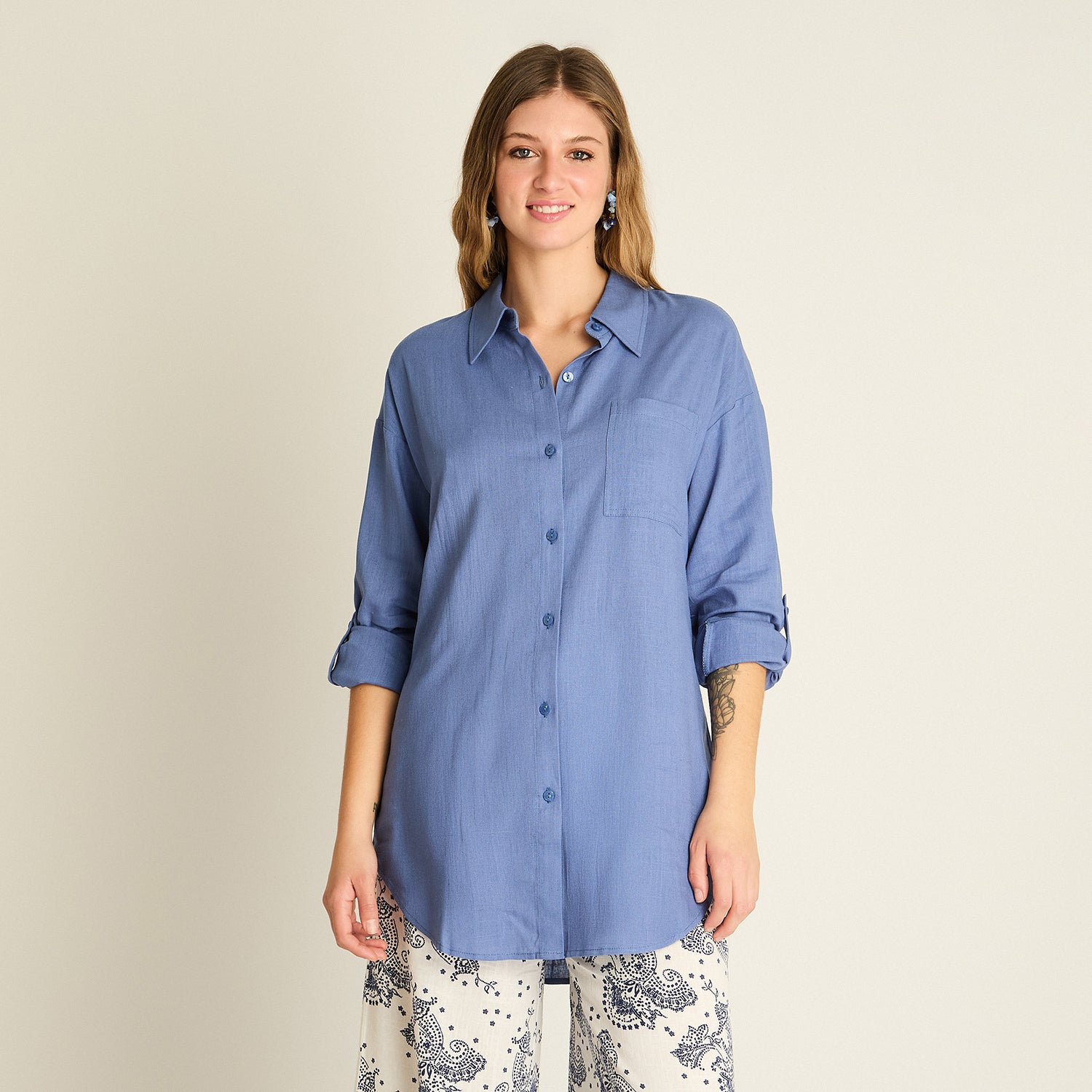 Blusa Azul Bolsillo Frontal