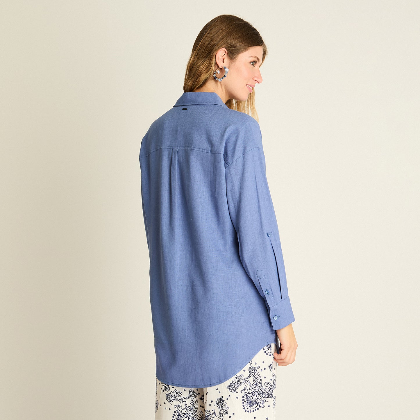Blusa Azul Bolsillo Frontal