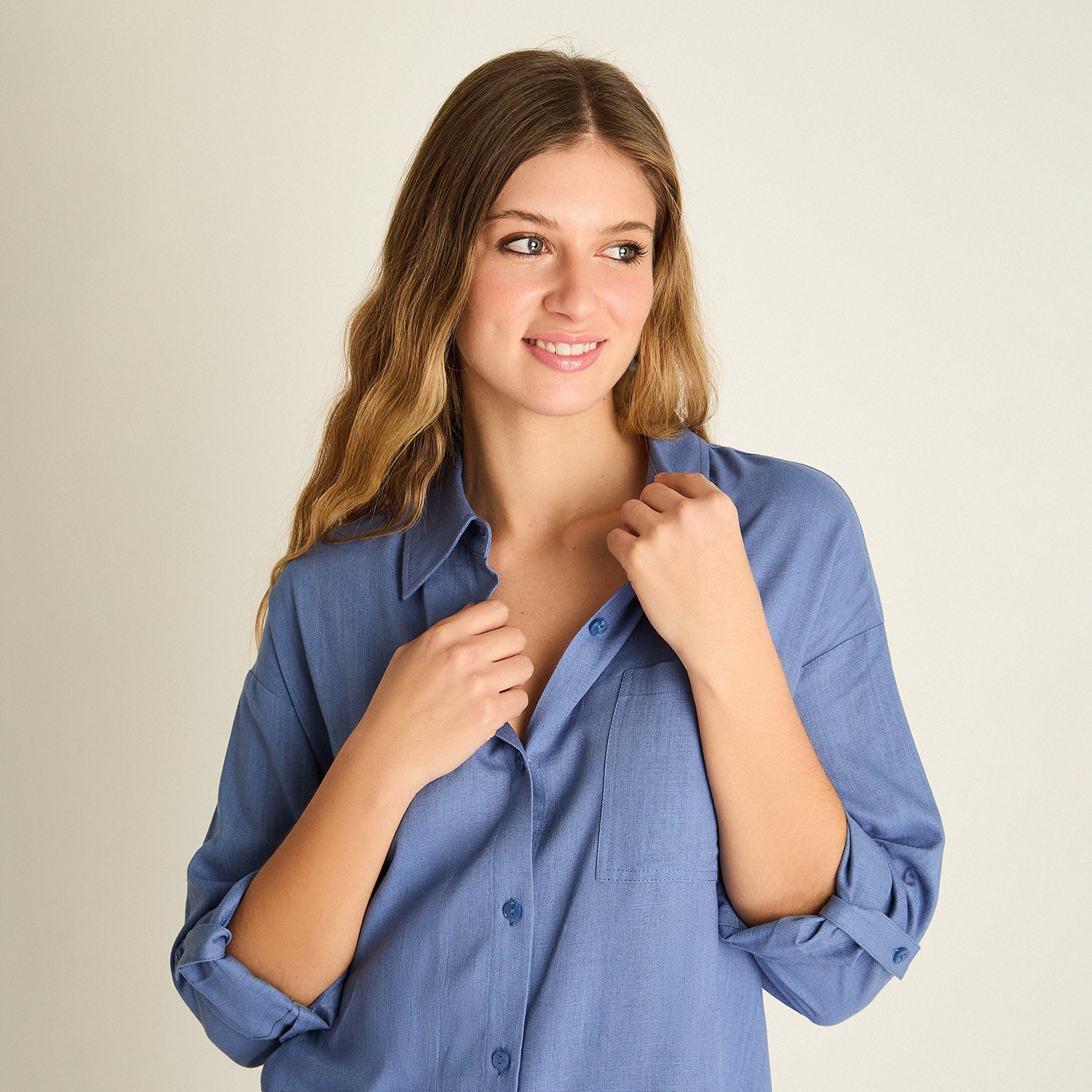 Blusa Azul Bolsillo Frontal