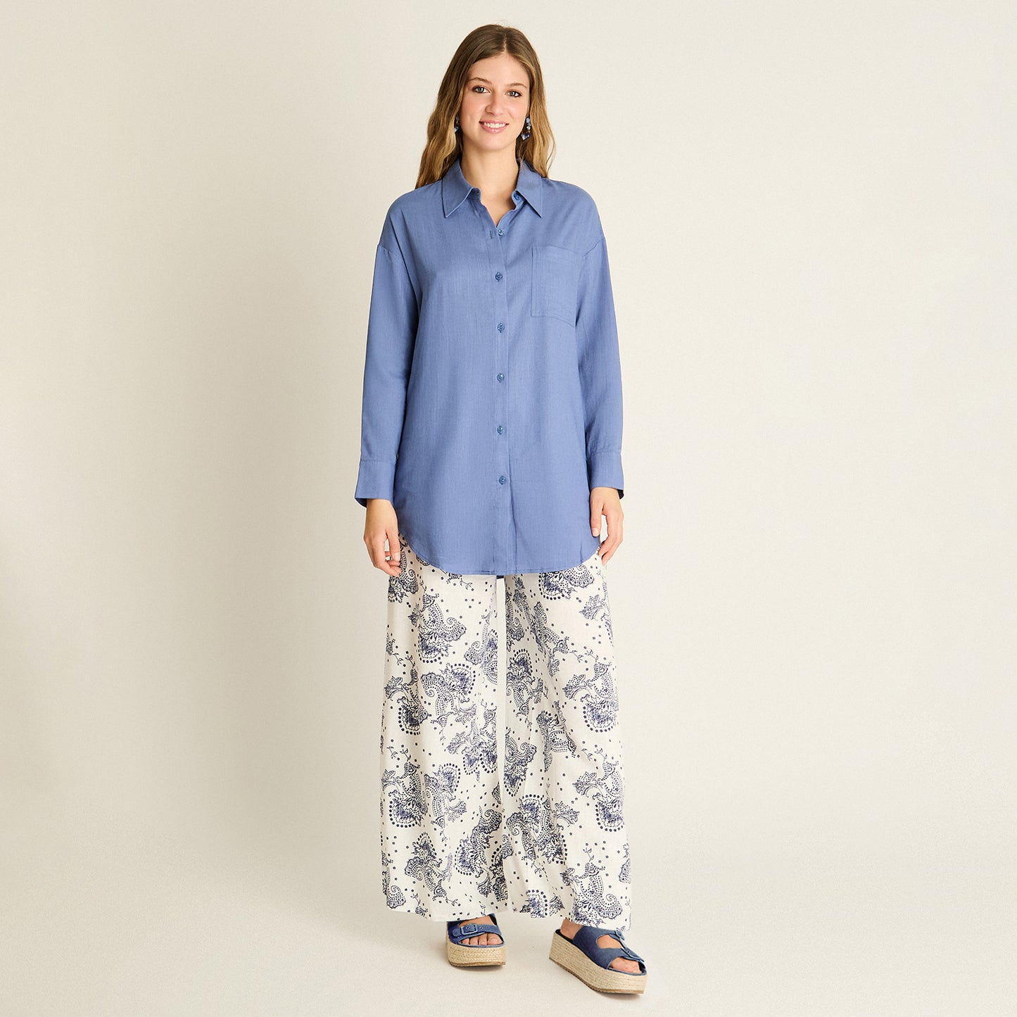 Blusa Azul Bolsillo Frontal