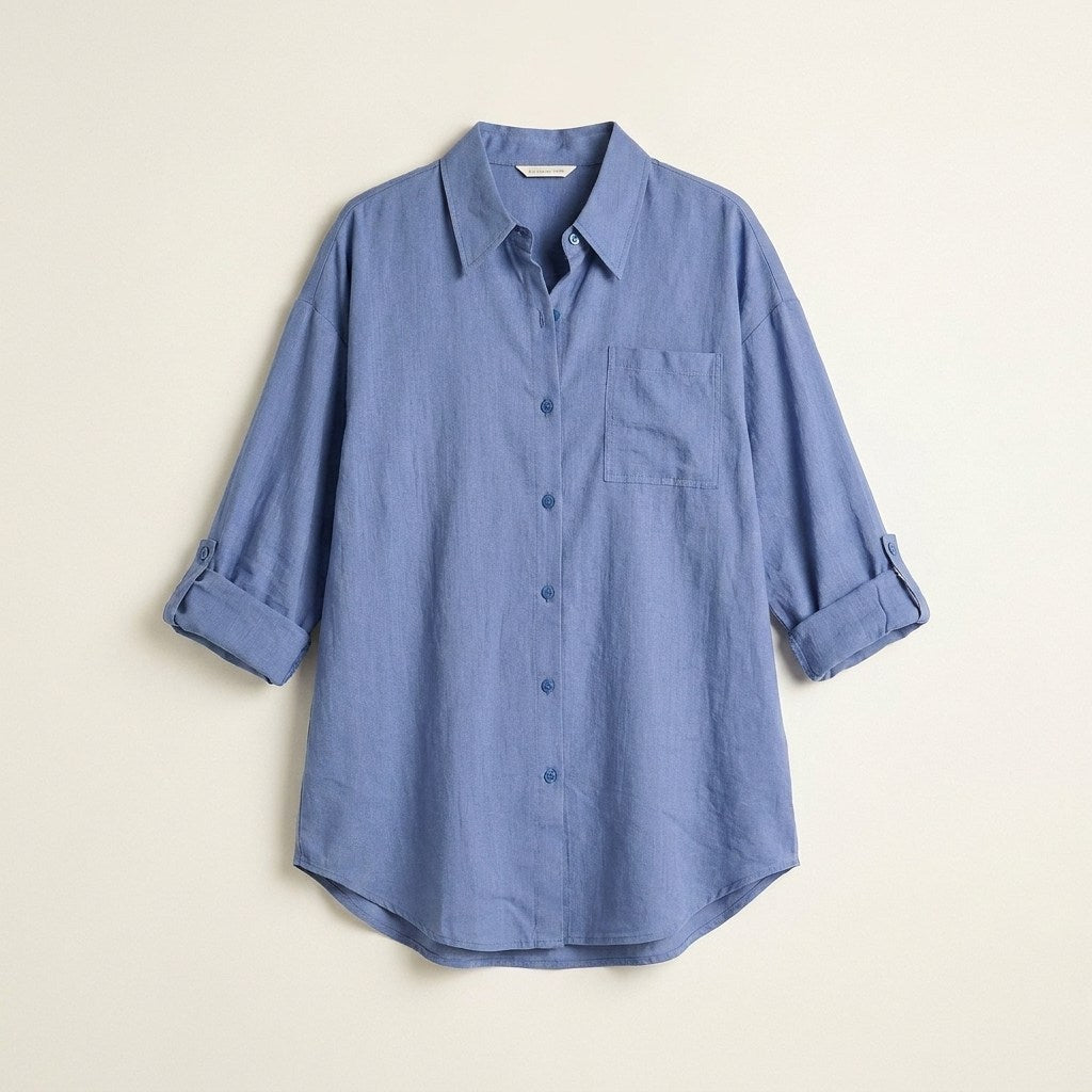 Blusa Azul Bolsillo Frontal en plano