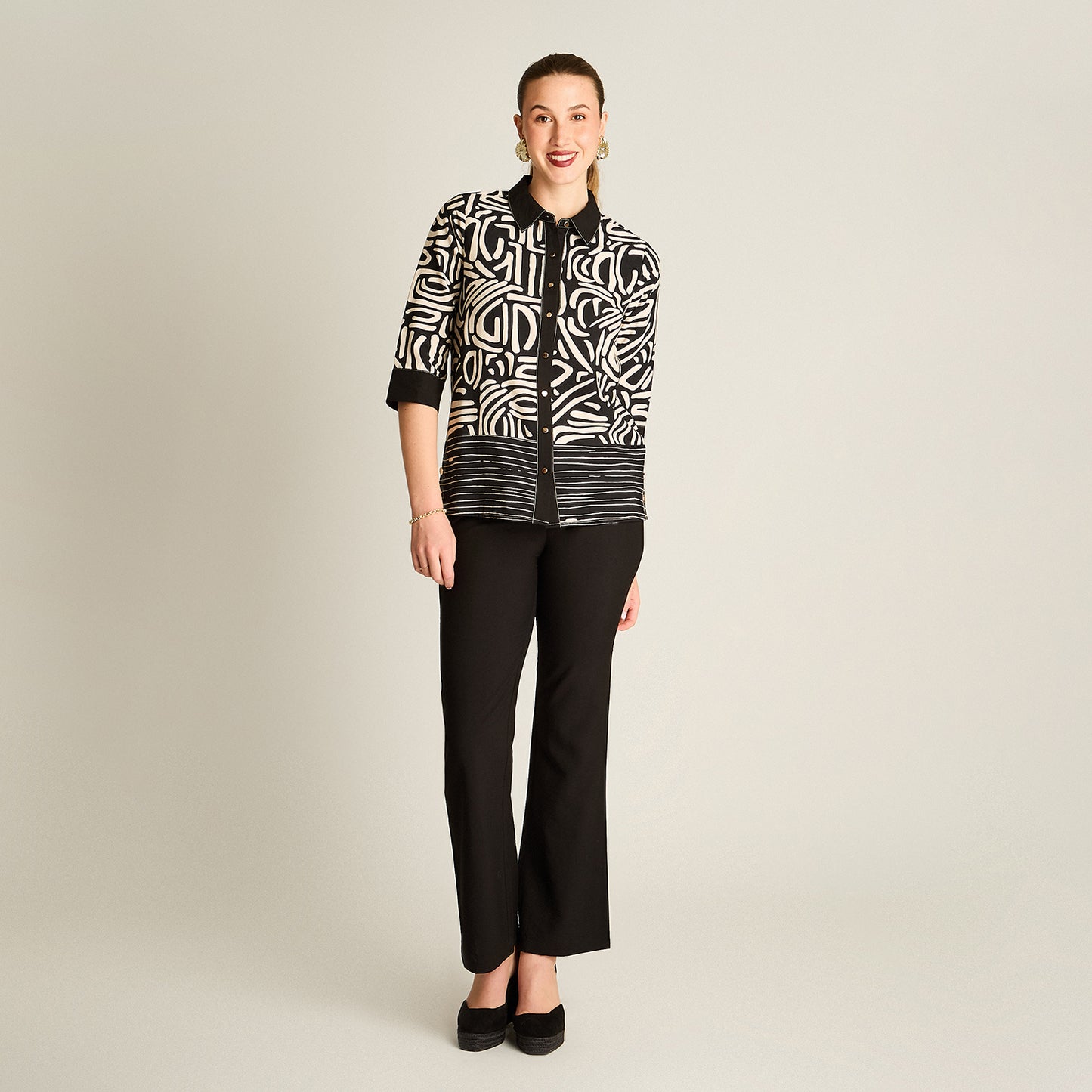 Blusa Arena Manga 3/4 Elasticidad Nula Sin Forro Calce Normal Tela Plano