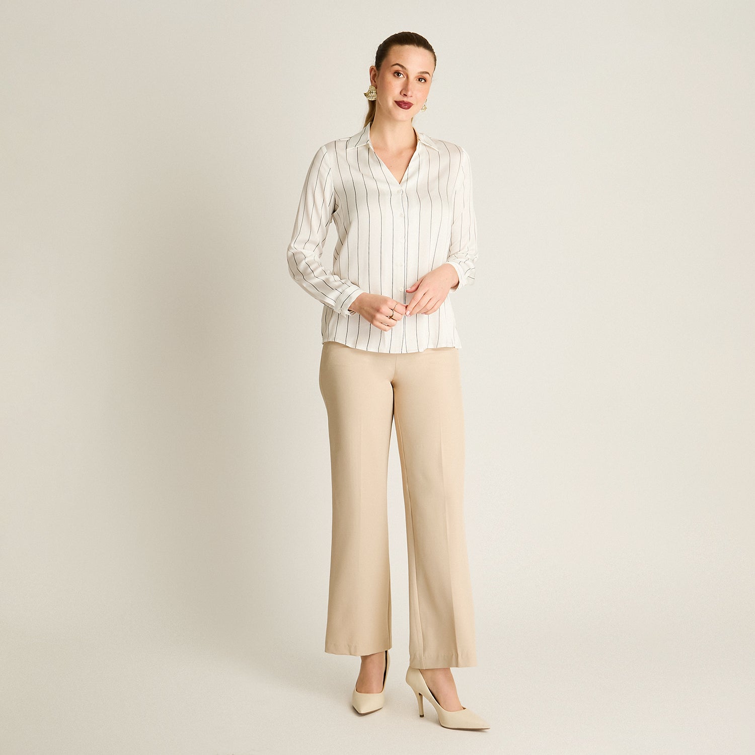 Blusa Crudo Manga Larga Elasticidad Nula Sin Forro Calce Normal Tela Plano