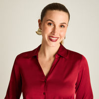 Blusa Rojo Manga Larga Elasticidad Nula Sin Forro Calce Normal Tela Plano