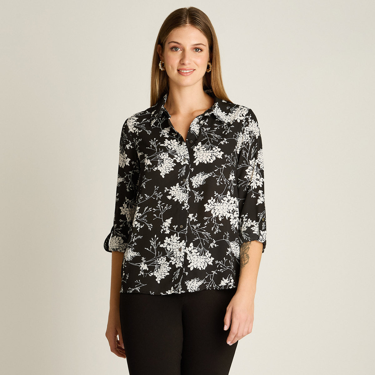 Blusa Camisera Georgette Estampada Básica