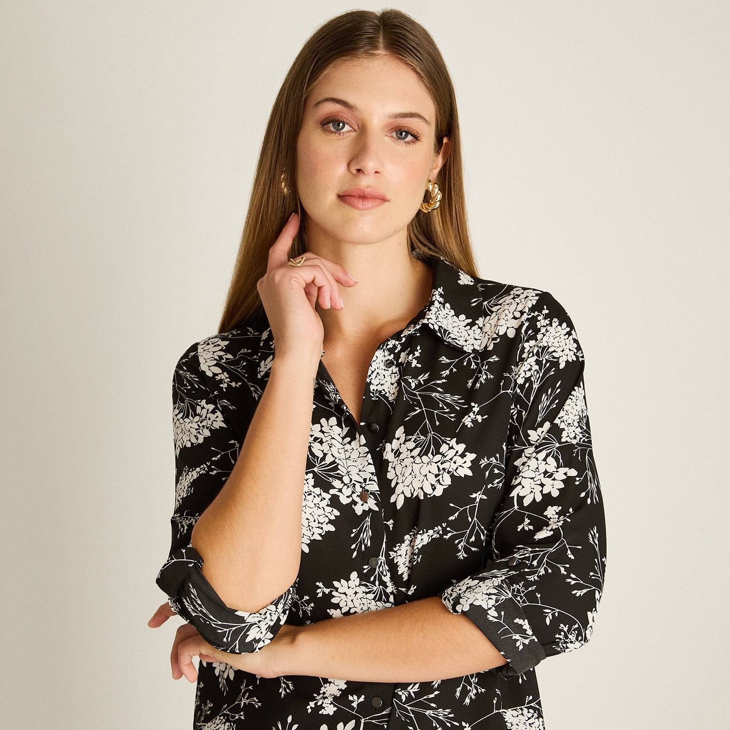 Blusa Blanco Manga Larga Elasticidad Nula Sin Forro Calce Normal Tela Plano