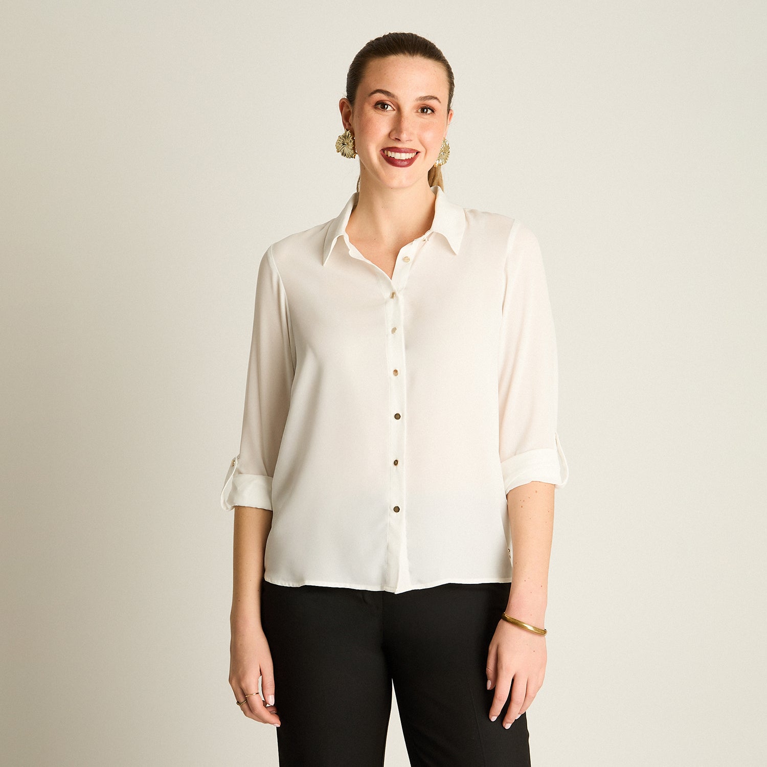 Blusa Crudo Manga Larga Elasticidad Nula Sin Forro Calce Normal Tela Plano