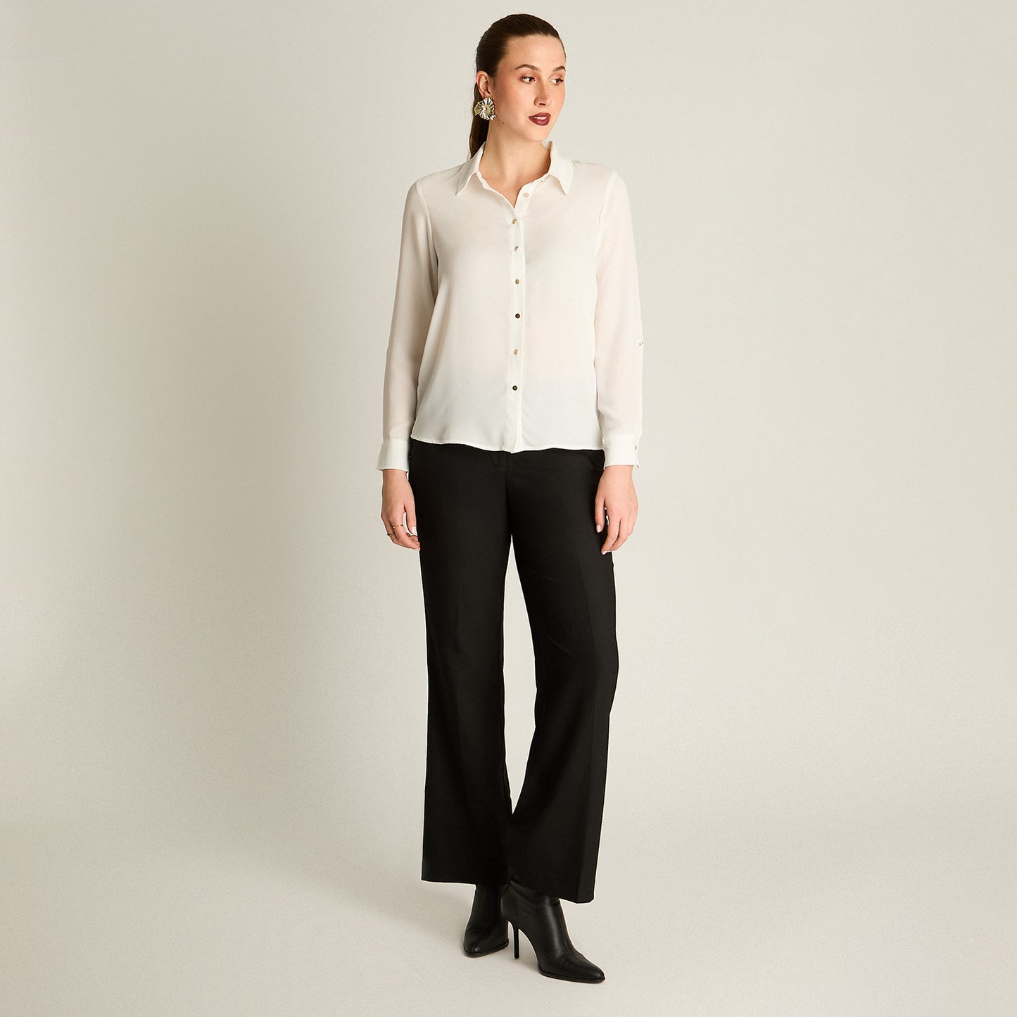 Blusa Crudo Manga Larga Elasticidad Nula Sin Forro Calce Normal Tela Plano