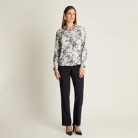 Blusa Azul Manga Larga Elasticidad Nula Sin Forro Calce Normal Tela Plano