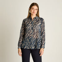 Blusa Azul Manga Larga Elasticidad Nula Sin Forro Calce Normal Tela Plano