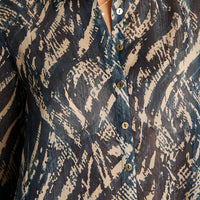 Blusa Azul Manga Larga Elasticidad Nula Sin Forro Calce Normal Tela Plano