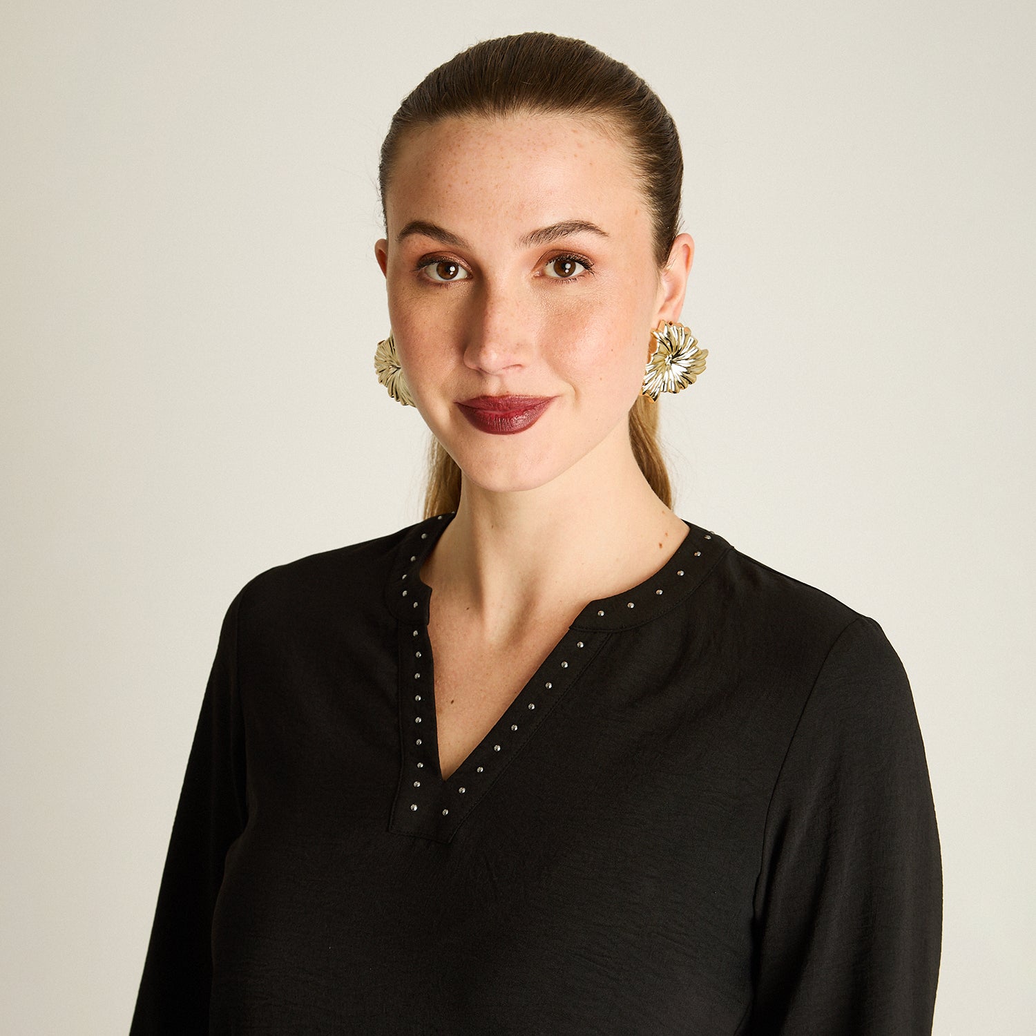 Blusa Negro Manga Larga Elasticidad Nula Sin Forro Calce Normal Tela Plano