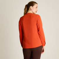 Blusa Terracota Manga Larga Elasticidad Nula Sin Forro Calce Normal Tela Plano