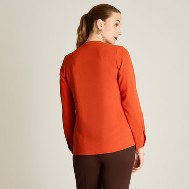 Blusa Terracota Manga Larga Elasticidad Nula Sin Forro Calce Normal Tela Plano