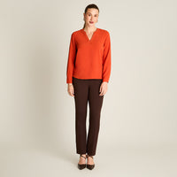 Blusa Terracota Manga Larga Elasticidad Nula Sin Forro Calce Normal Tela Plano