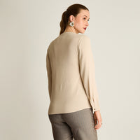 Blusa Beige Manga Larga Elasticidad Nula Sin Forro Calce Normal Tela Plano