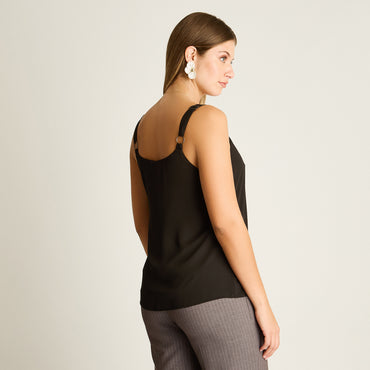 Blusa Negro Sin Mangas Elasticidad Nula Sin Forro Calce Normal Tela Plano