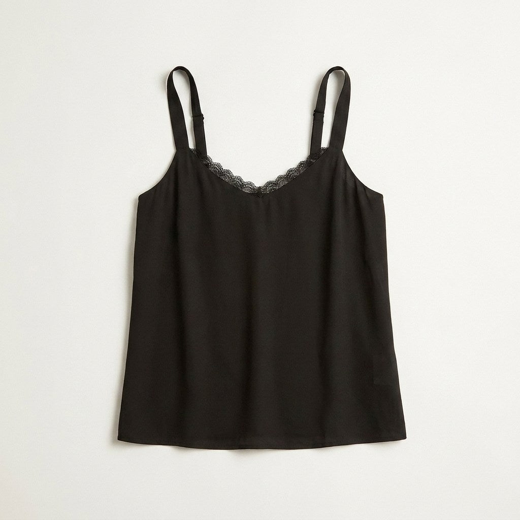 Blusa Pabilo Lencera Negra con Tirantes Ajustables en plano