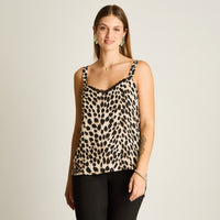 Blusa Cafe Sin Mangas Elasticidad Nula Sin Forro Calce Normal Tela Plano