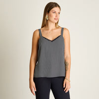 Blusa Azul Sin Mangas Elasticidad Nula Sin Forro Calce Normal Tela Plano