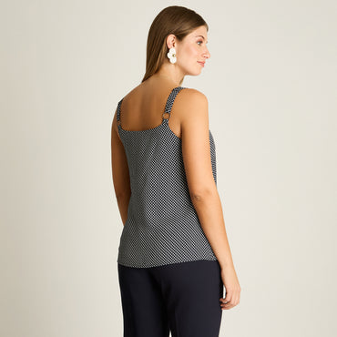 Blusa Azul Sin Mangas Elasticidad Nula Sin Forro Calce Normal Tela Plano