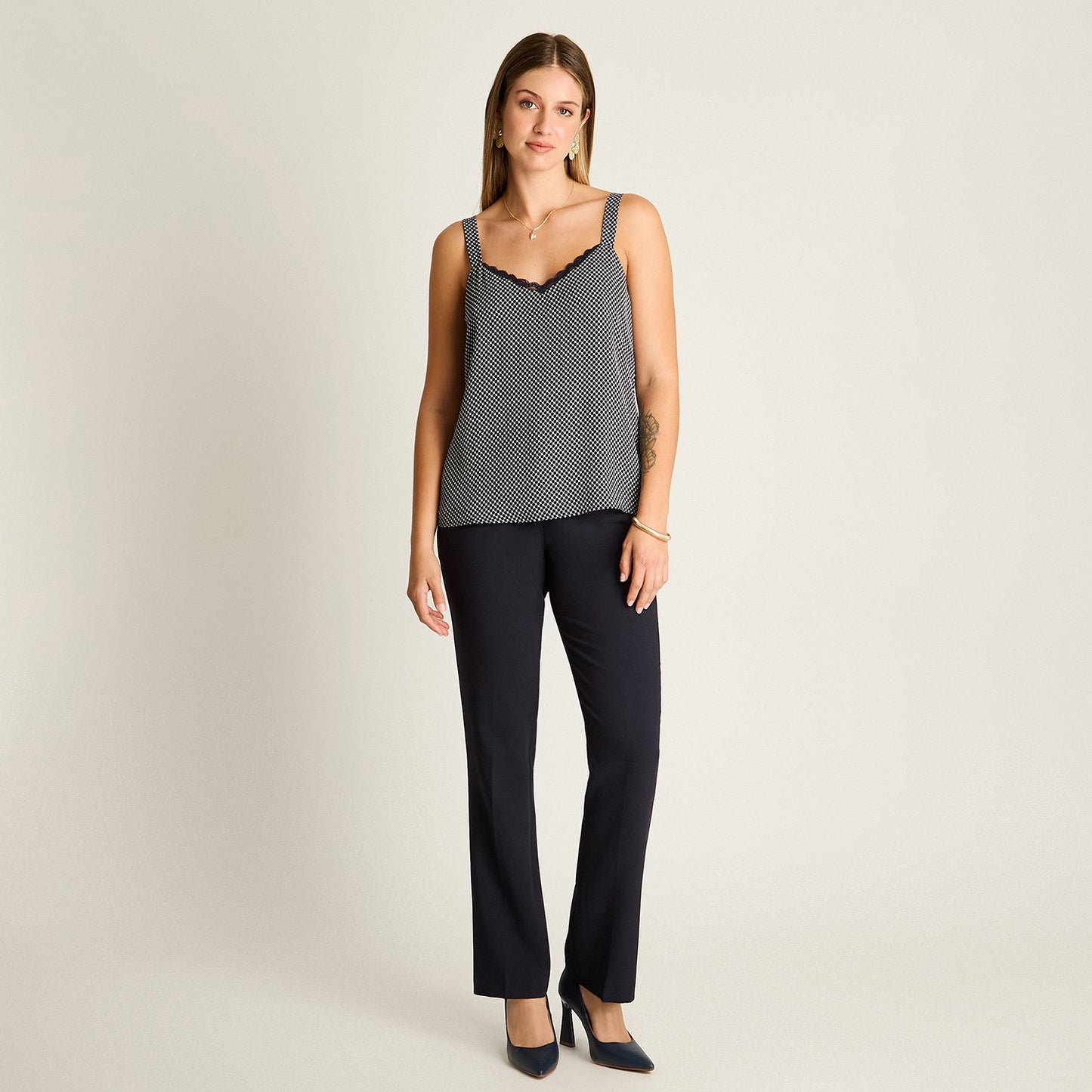 Blusa Azul Sin Mangas Elasticidad Nula Sin Forro Calce Normal Tela Plano