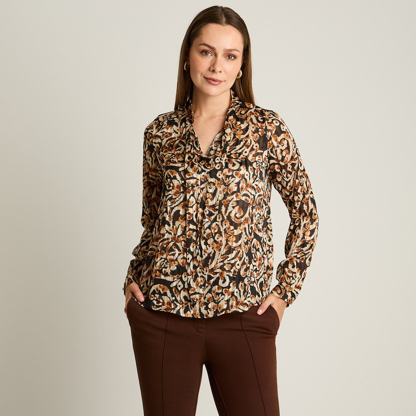 Blusa Negro Manga Larga Elasticidad Nula Sin Forro Calce Normal Tela Plano