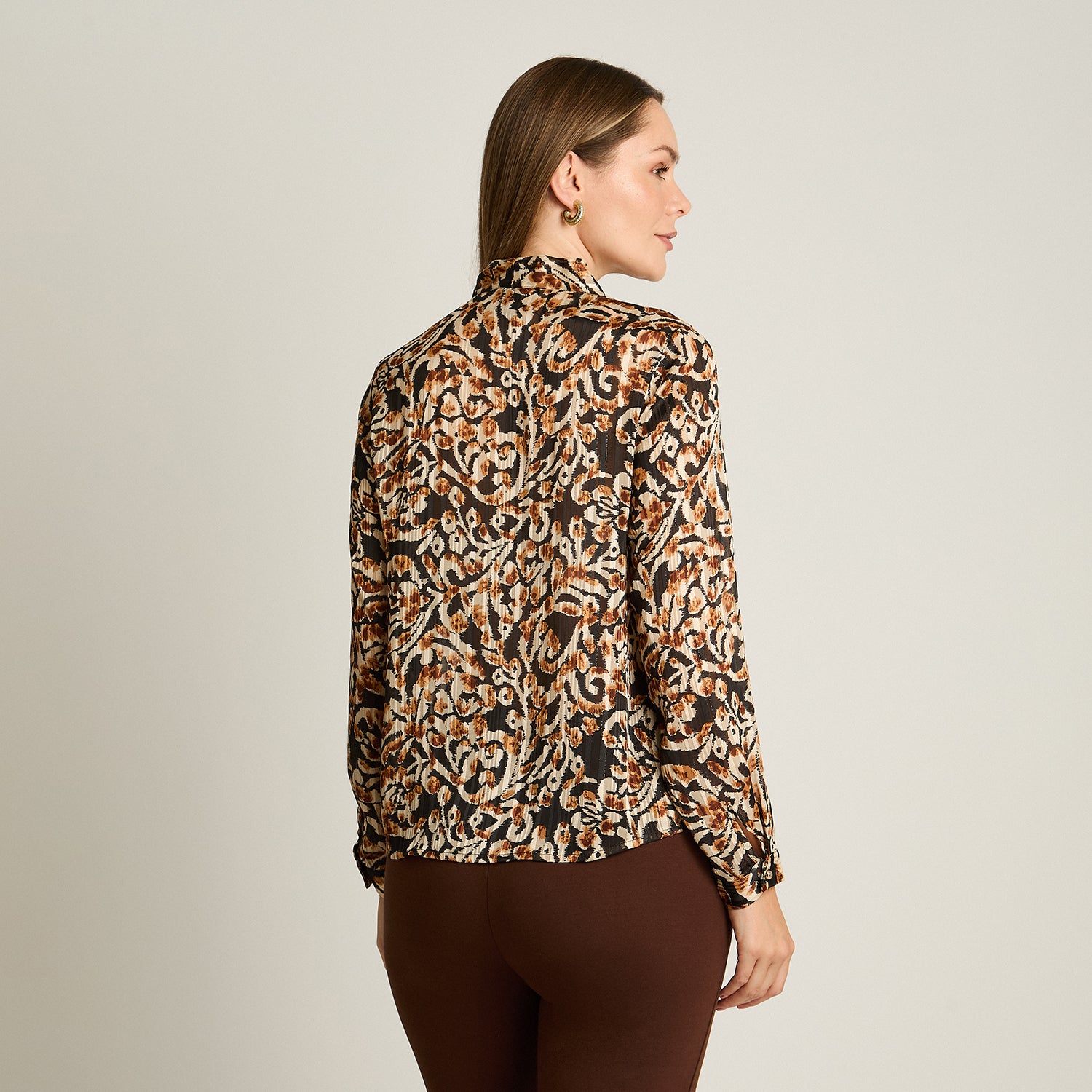 Blusa Negro Manga Larga Elasticidad Nula Sin Forro Calce Normal Tela Plano