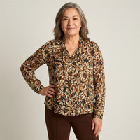 Blusa Negra con Estampado Floral y Detalle LÃºrex en modelo adulta