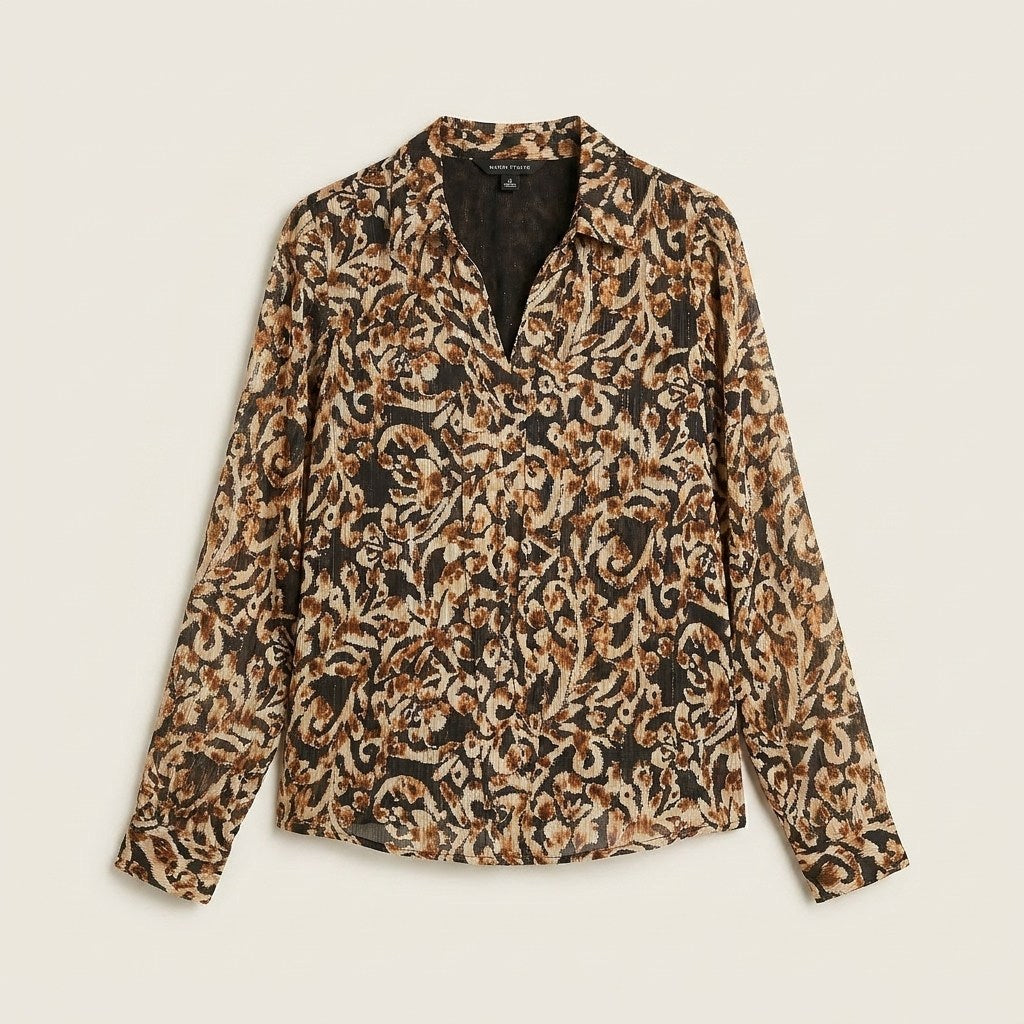 Blusa Negra con Estampado Floral y Detalle Lúrex en plano
