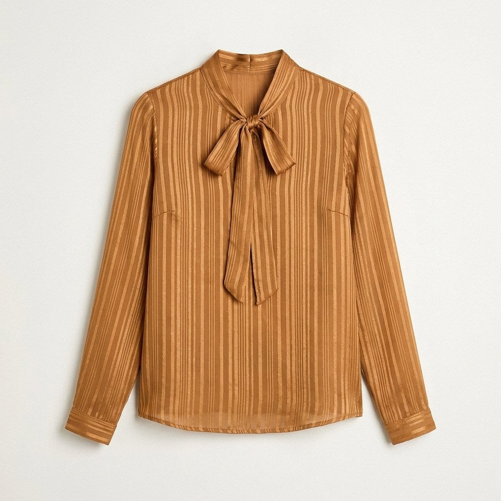 Blusa Toffee con Rayas en Relieve y Lazo en Cuello en plano