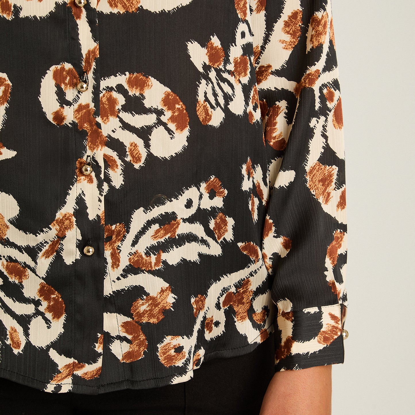 Blusa Negro Manga Larga Elasticidad Nula Sin Forro Calce Normal Tela Plano