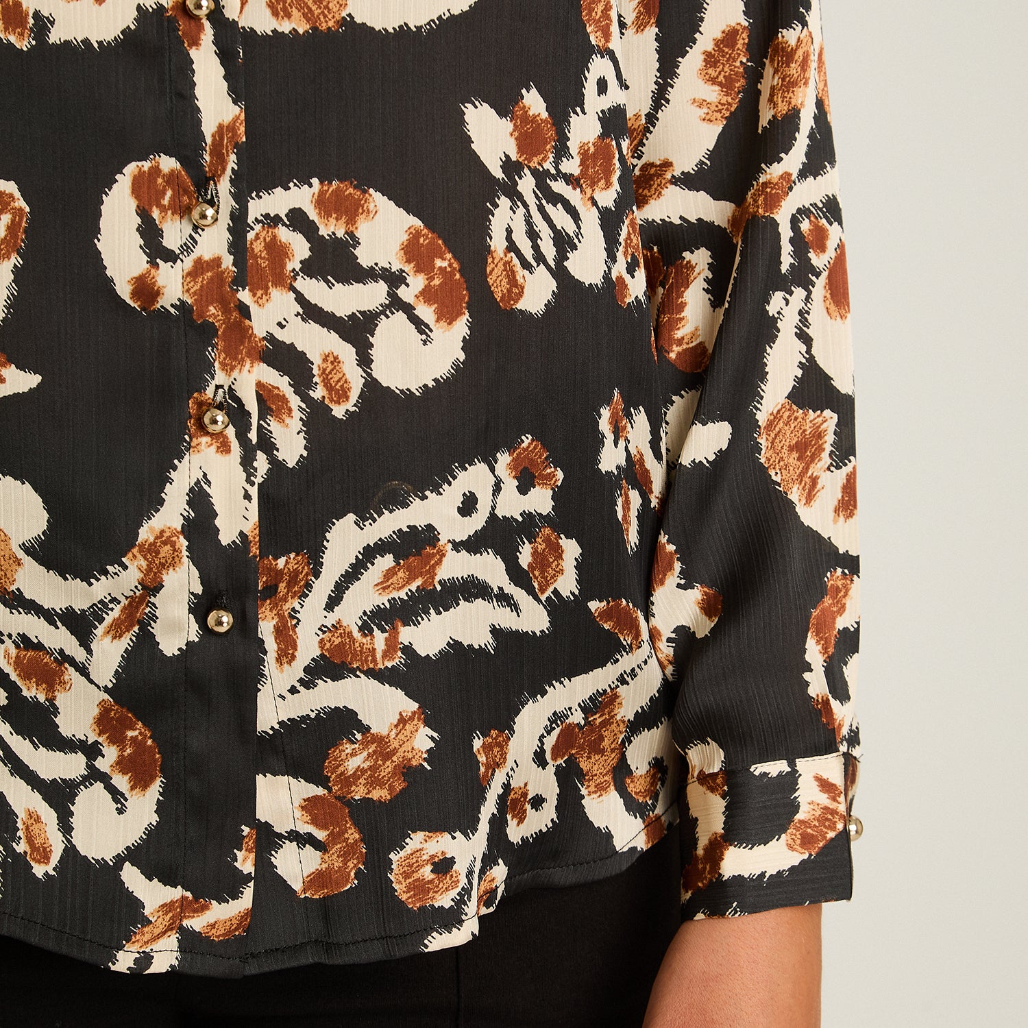 Blusa Negro Manga Larga Elasticidad Nula Sin Forro Calce Normal Tela Plano