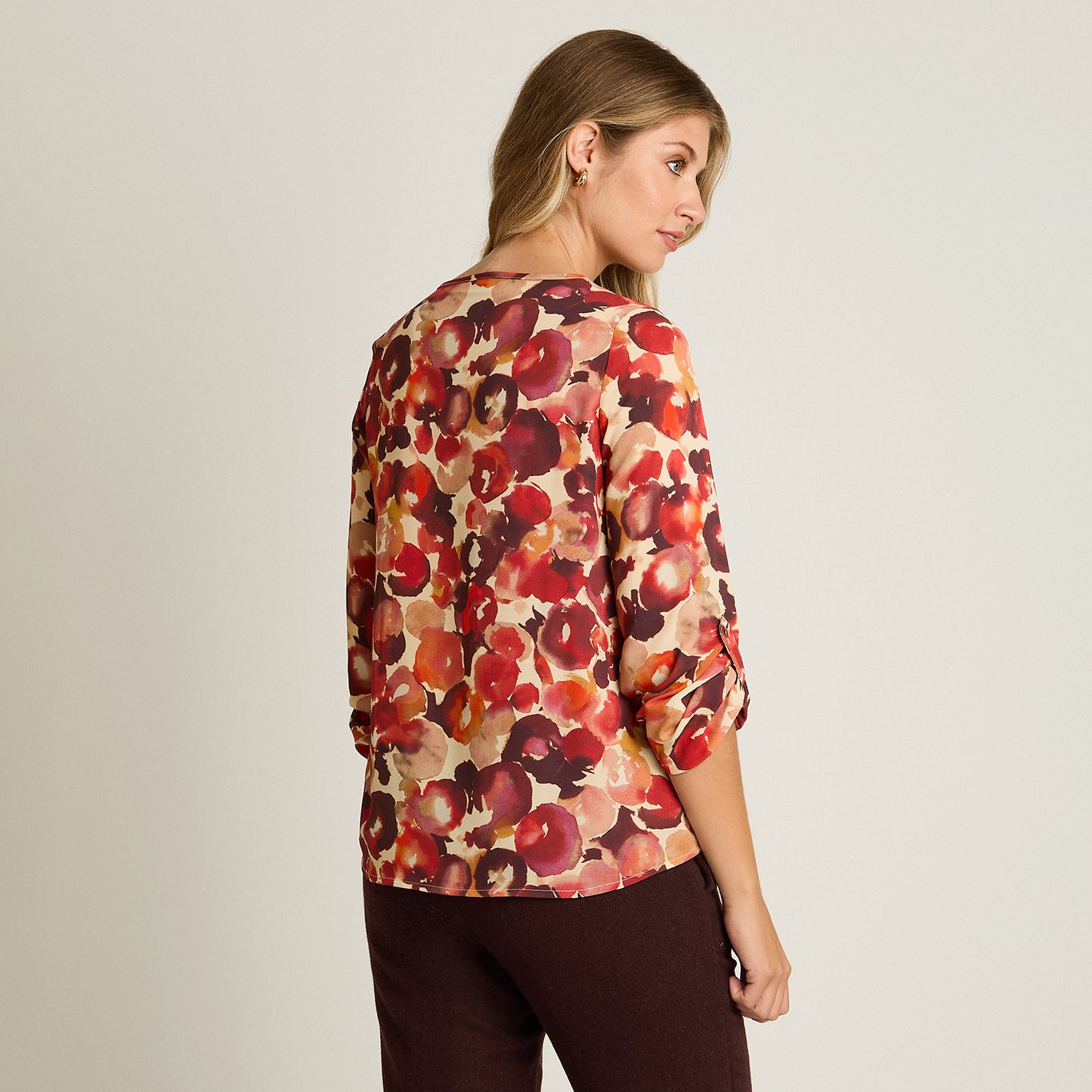 Blusa Rojo Manga Larga Elasticidad Media Sin Forro Calce Normal Tela Plano
