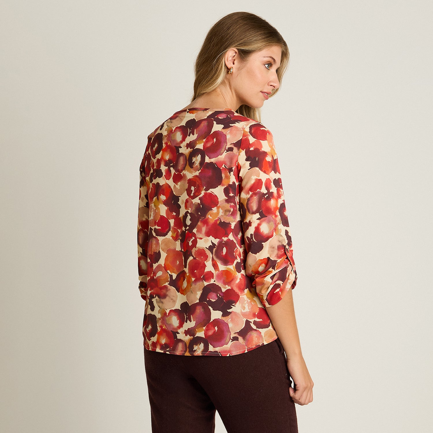 Blusa Rojo Manga Larga Elasticidad Media Sin Forro Calce Normal Tela Plano